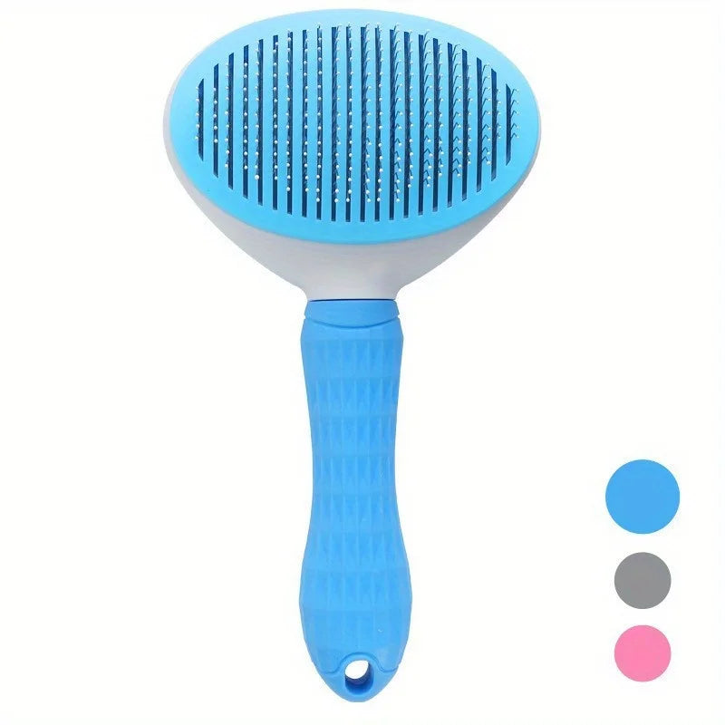 Effortless Grooming Pet Hair Removal Comb for Dogs and Cats - Automatic Slicker Brush with One-Click Function