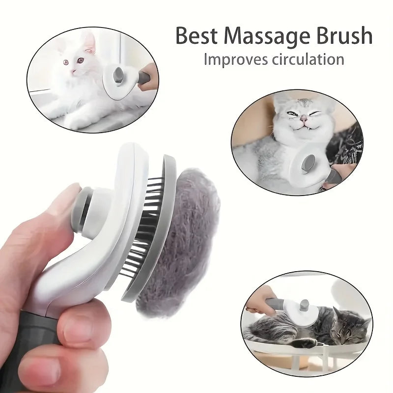 Effortless Grooming Pet Hair Removal Comb for Dogs and Cats - Automatic Slicker Brush with One-Click Function