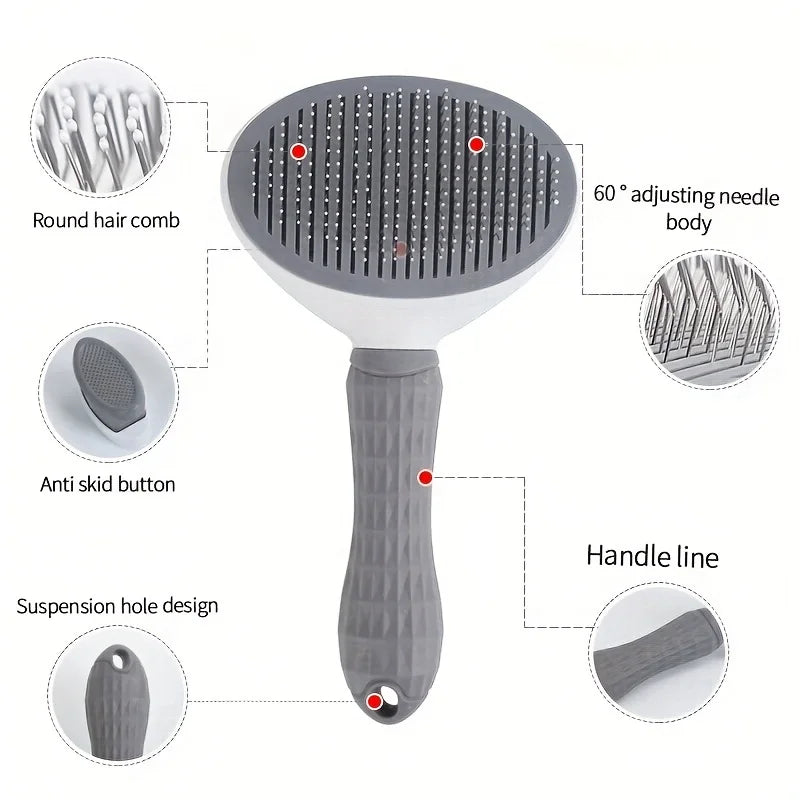 Effortless Grooming Pet Hair Removal Comb for Dogs and Cats - Automatic Slicker Brush with One-Click Function