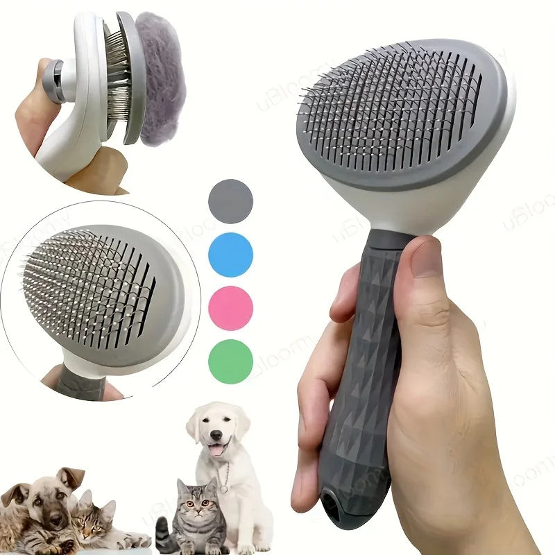 Effortless Grooming Pet Hair Removal Comb for Dogs and Cats - Automatic Slicker Brush with One-Click Function