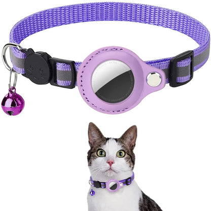 Adjustable Reflective Cat Collar with Detachable Airtag Holder Waterproof Anti-Lost Pet Collar for Kitten