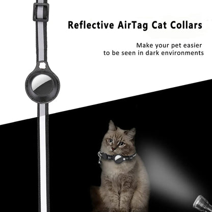 Adjustable Reflective Cat Collar with Detachable Airtag Holder Waterproof Anti-Lost Pet Collar for Kitten