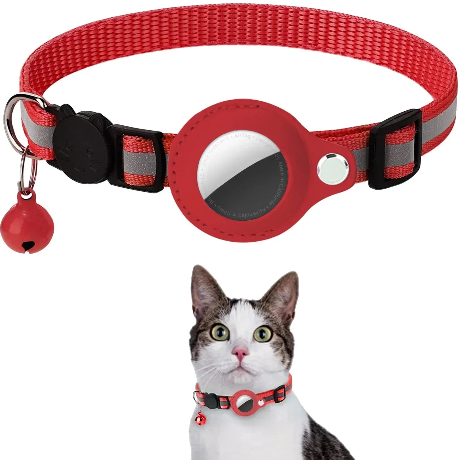Adjustable Reflective Cat Collar with Detachable Airtag Holder Waterproof Anti-Lost Pet Collar for Kitten