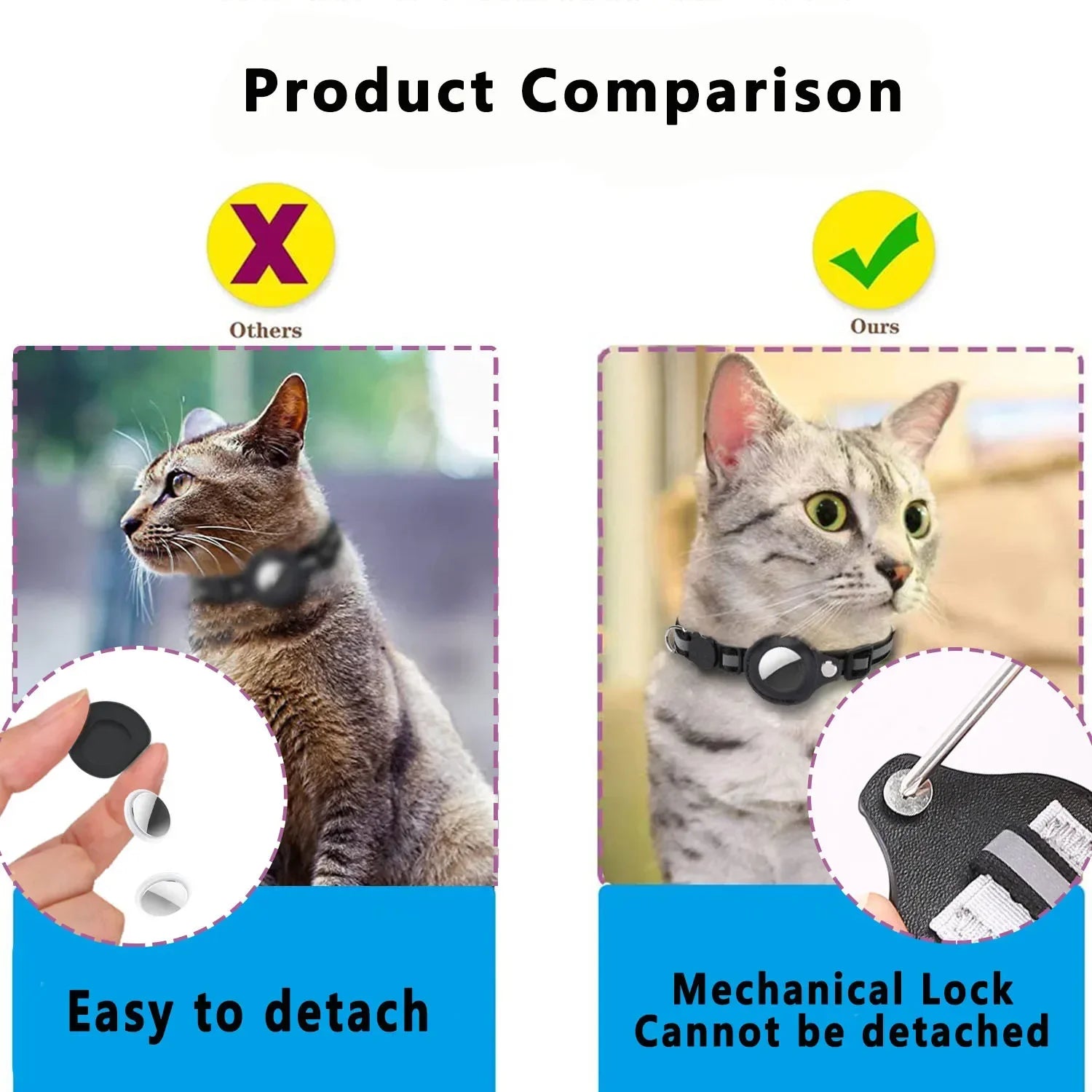 Adjustable Reflective Cat Collar with Detachable Airtag Holder Waterproof Anti-Lost Pet Collar for Kitten