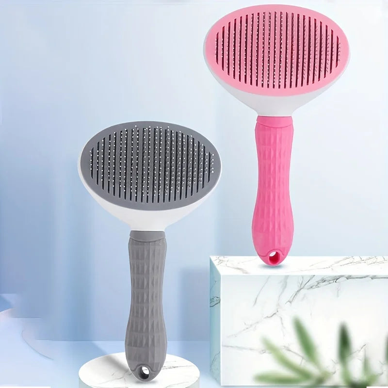 Effortless Grooming Pet Hair Removal Comb for Dogs and Cats - Automatic Slicker Brush with One-Click Function