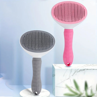Effortless Grooming Pet Hair Removal Comb for Dogs and Cats - Automatic Slicker Brush with One-Click Function