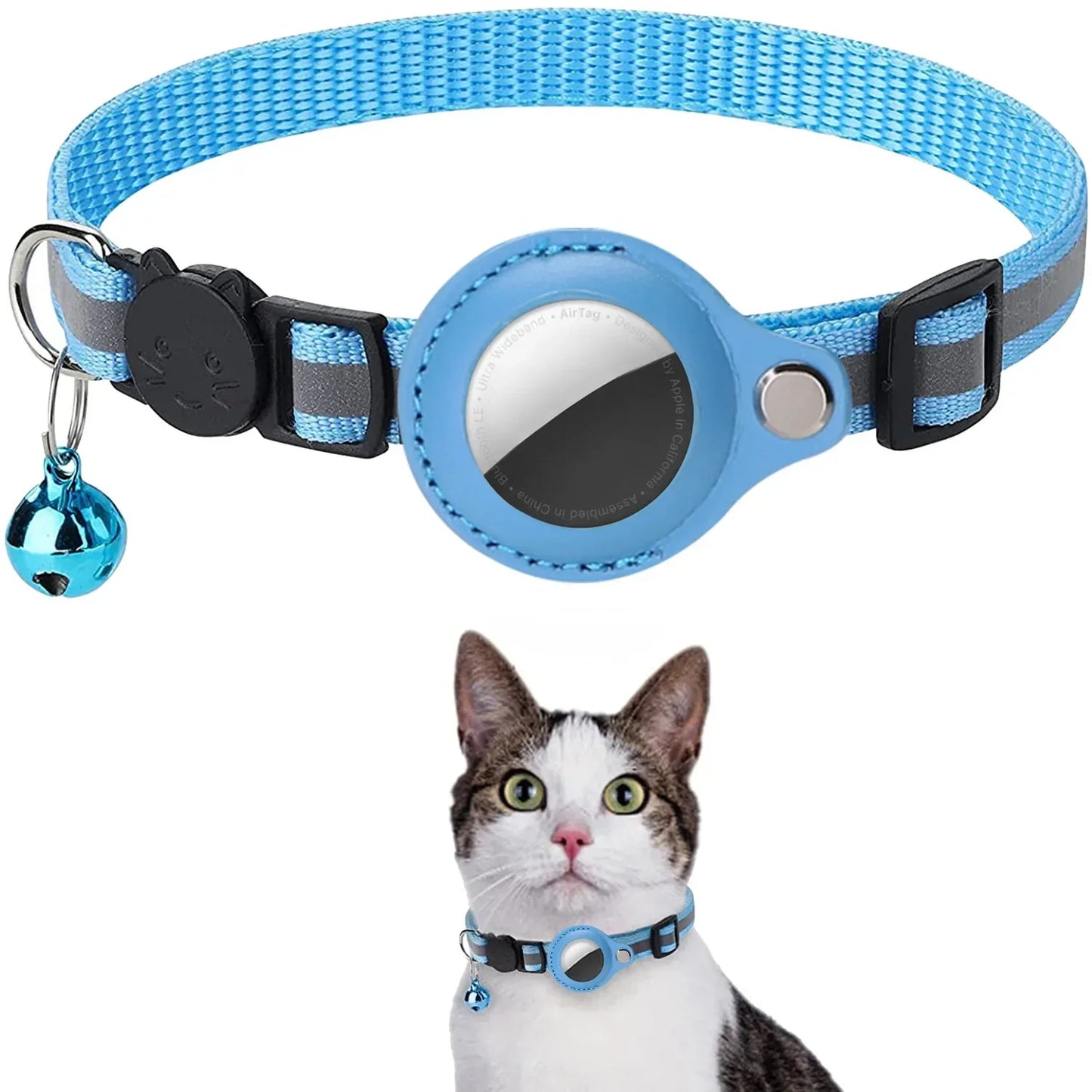 Adjustable Reflective Cat Collar with Detachable Airtag Holder Waterproof Anti-Lost Pet Collar for Kitten