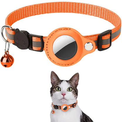 Adjustable Reflective Cat Collar with Detachable Airtag Holder Waterproof Anti-Lost Pet Collar for Kitten
