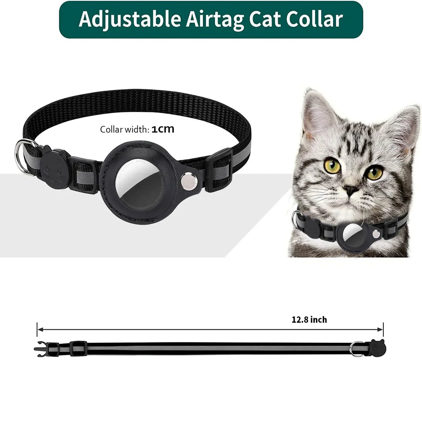 Adjustable Reflective Cat Collar with Detachable Airtag Holder Waterproof Anti-Lost Pet Collar for Kitten