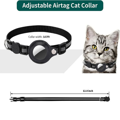 Adjustable Reflective Cat Collar with Detachable Airtag Holder Waterproof Anti-Lost Pet Collar for Kitten