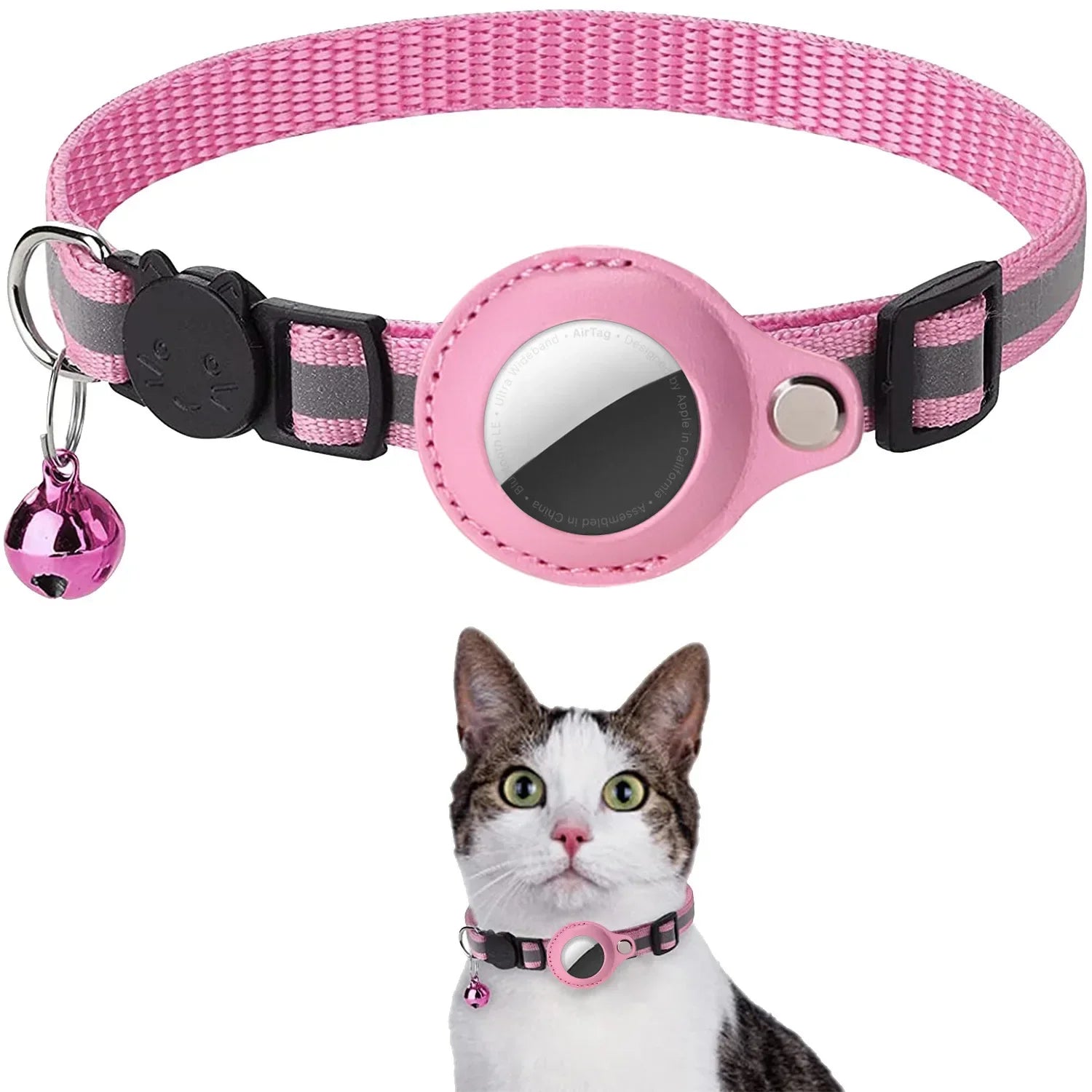 Adjustable Reflective Cat Collar with Detachable Airtag Holder Waterproof Anti-Lost Pet Collar for Kitten