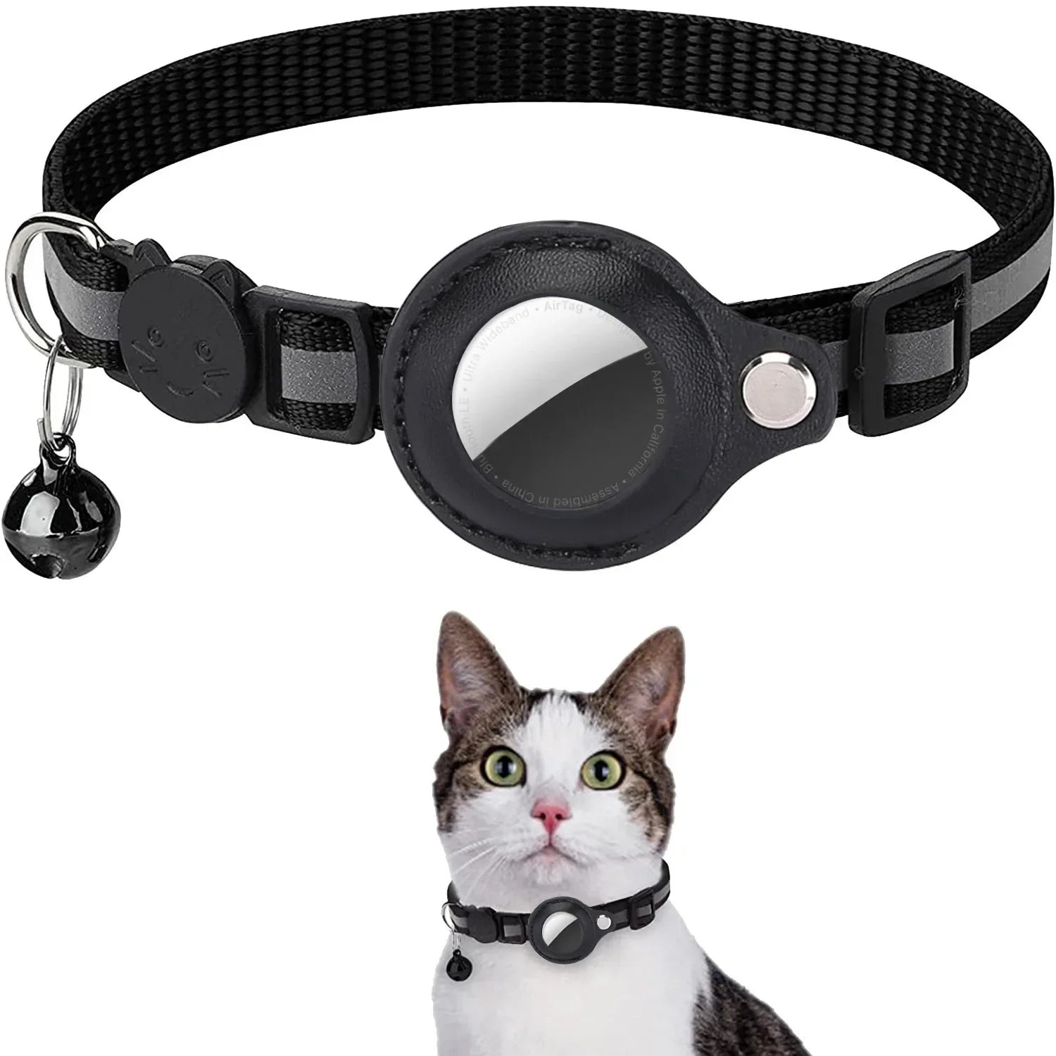 Adjustable Reflective Cat Collar with Detachable Airtag Holder Waterproof Anti-Lost Pet Collar for Kitten
