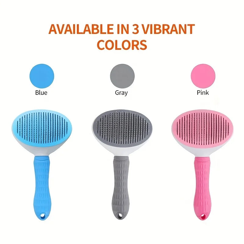 Effortless Grooming Pet Hair Removal Comb for Dogs and Cats - Automatic Slicker Brush with One-Click Function